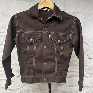 Vintage 70s Levis Kids Youth Brown Jacket Trucker Denim Distressed Size 12